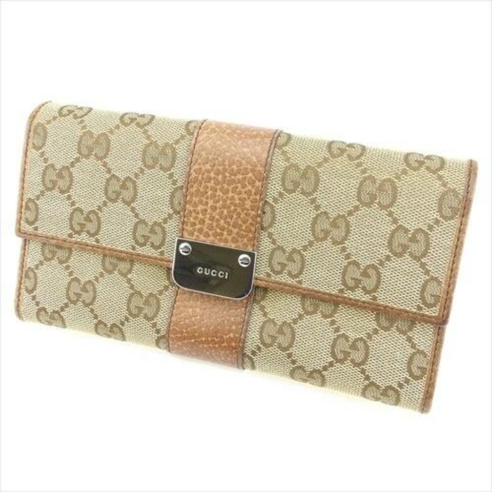 Gucci Wallet Purse Long Wallet GG Canvas leather Woman Authentic Used T9171